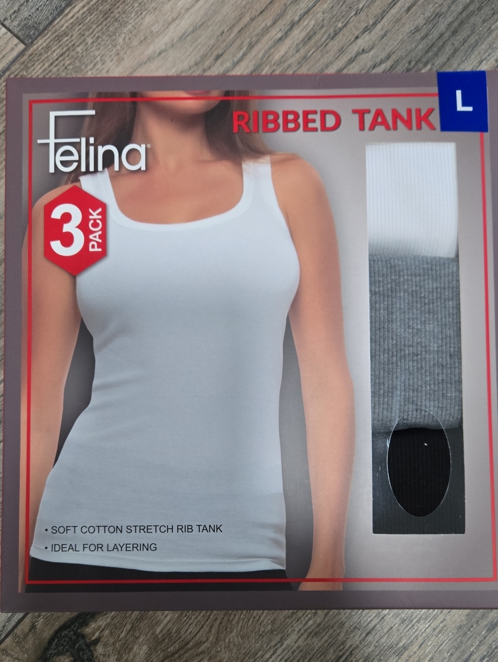 Felina Ribbed Tank 3-Pack in White, Gray, Black
